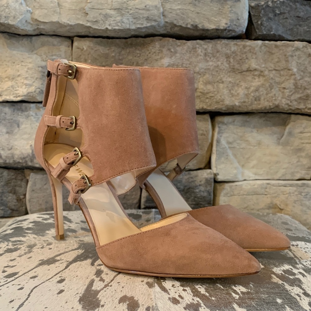 Nine West Tan Suede Heels with Buckle Detail